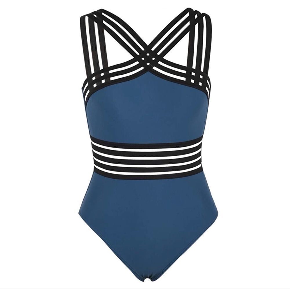 New! Hilor Criss Cross One Piece Bathing Suit Sz M